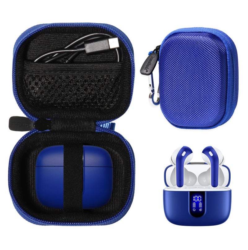 CaseSack Case for TAGRY X08 Bluetooth Headphones True Wireless Earbuds 60H, mesh Pocket for Charge Cable (Blue) - Image 1