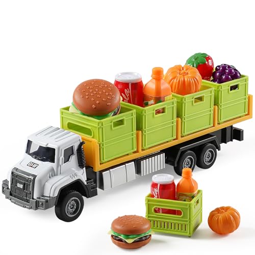 GLW Food Transport Truck Toy for Age 38 Kids 155 Alloy Vehicles Head Goods Trailer with Cargo Box and Food Model Lights Sounds Transport Truck White - Image 1