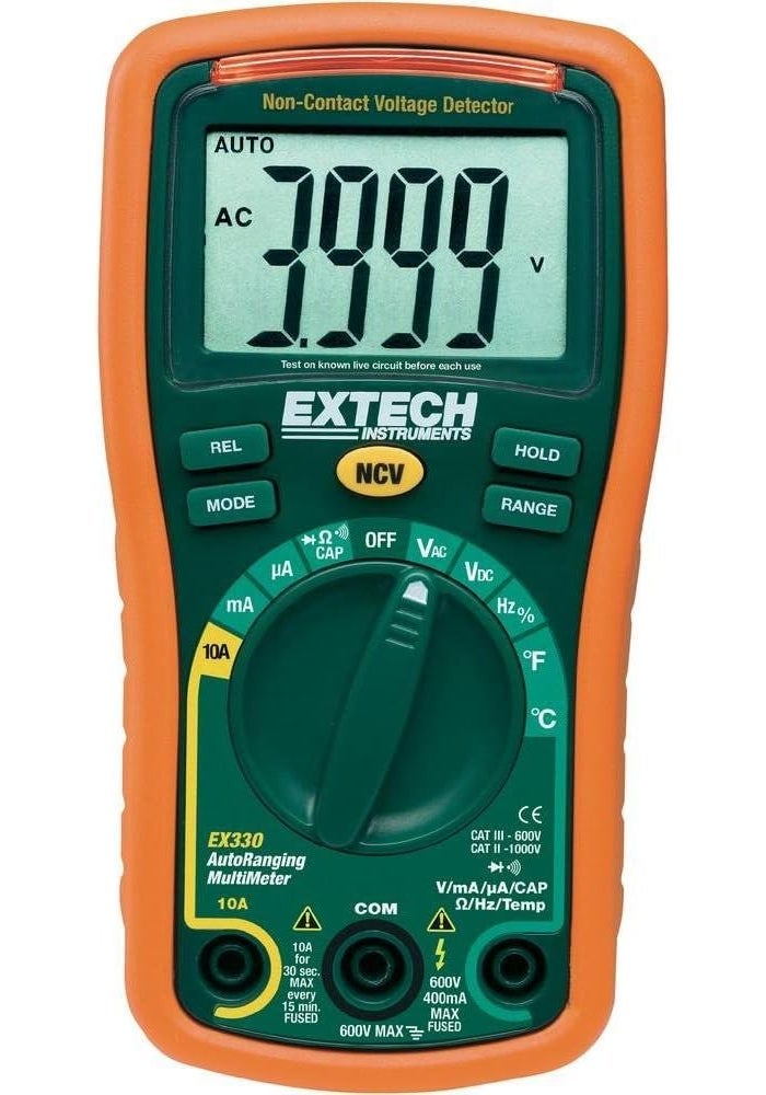 Extech EX330 Autoranging Mini Multimeter with Non-Contact Voltage Detection and Type K Temperature Probe - Image 1