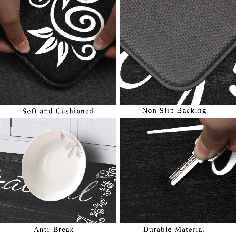 HEBE Anti Fatigue Kitchen Mat Set of 2 Non Slip Cushioned Kitchen Mats for Floor Waterproof Farmhouse Kitchen Rugs and Mats Set Comfort Standing Desk Mat Carpet for Sink,Office,Laundry - Image 2