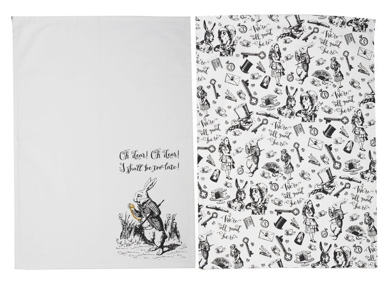 VA 5200026 Alice in Wonderland Tea Towels 70 x 50 cm  Set of 2 White