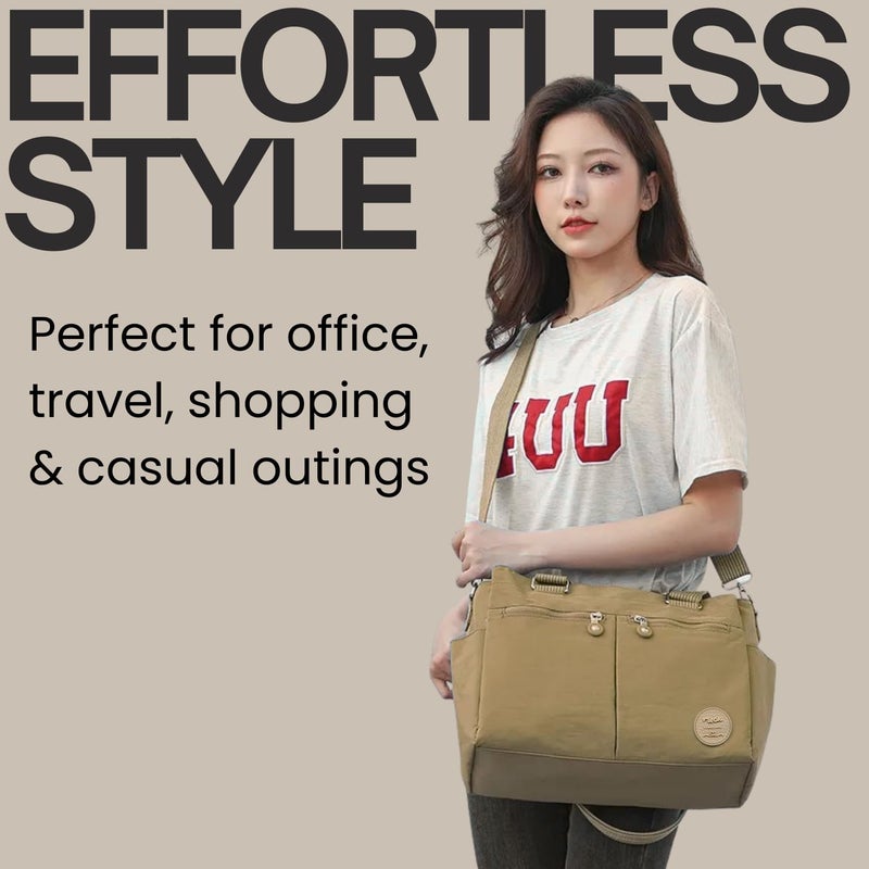 Moca Womens Casual Nylon Water Resistant Crossbody Tote Sling Handbag, Multi-Pocket Design with Adjustable Shoulder Straps for Work Travel Office, Everyday Use - Image 2