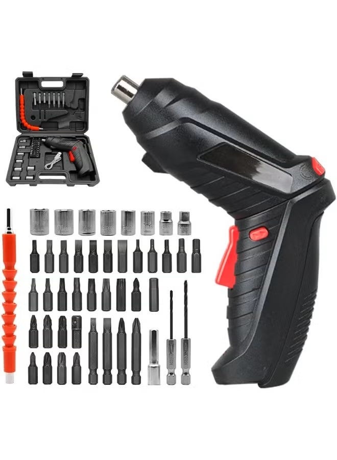 Heavy Duty Cordless Screwdriver Set, Electric with 47 Piece Accessories, LED Light, USB Charging Cable, Mini Rechargeable Battery with Swivel Handle and Carry Case suitable for different Bolts Nuts - Image 1
