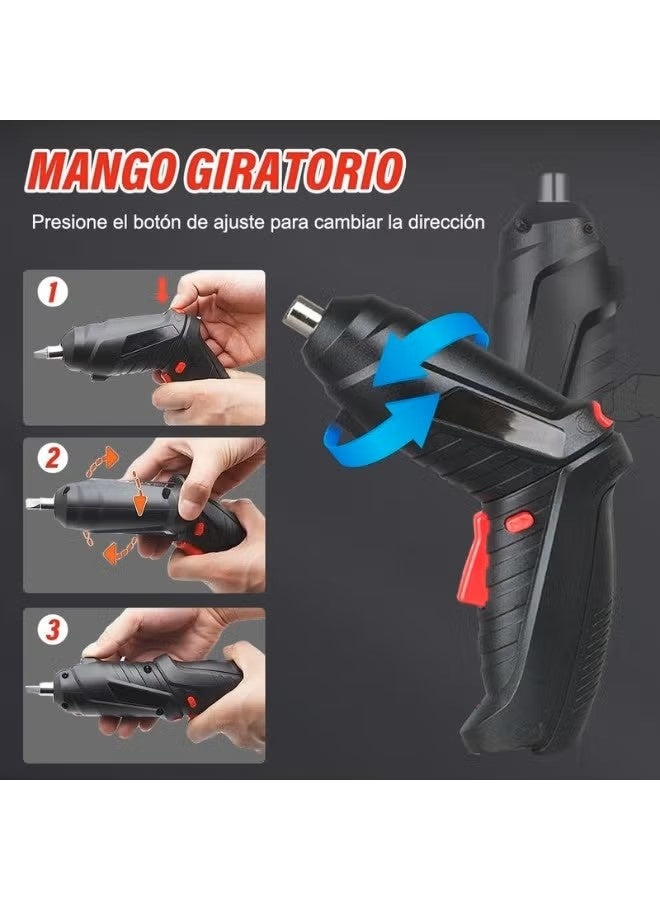 Heavy Duty Cordless Screwdriver Set, Electric with 47 Piece Accessories, LED Light, USB Charging Cable, Mini Rechargeable Battery with Swivel Handle and Carry Case suitable for different Bolts Nuts - Image 3