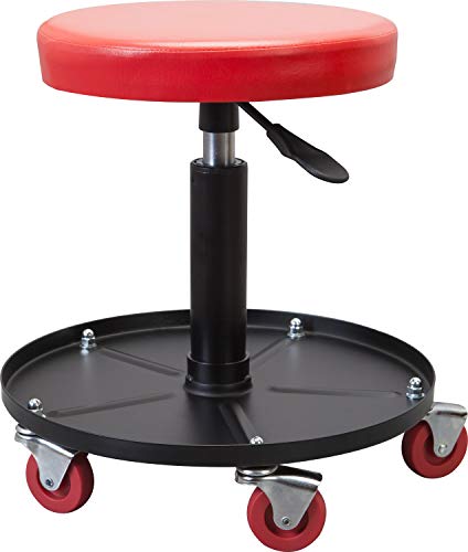 Torin ATRHL6201B Heavy Duty Rolling Pneumatic Creeper GarageShop Seat Padded Adjustable Mechanic Stool with Tool Tray Storage Red 250 LBS