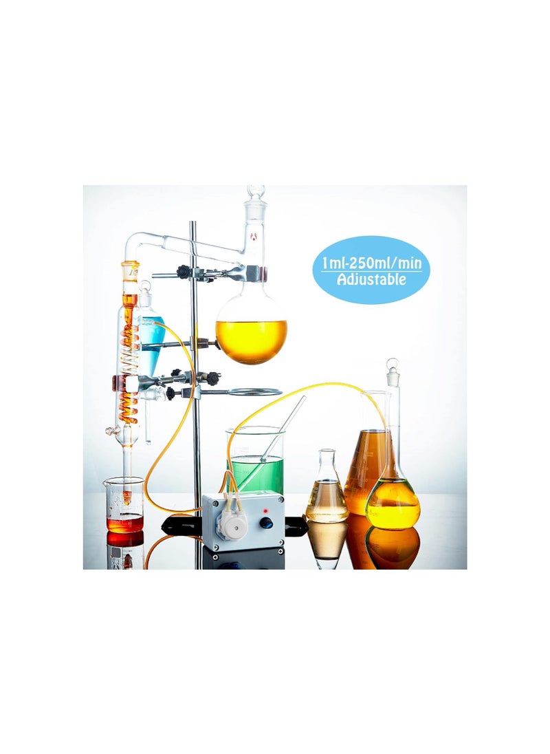 12V Adjustable Peristaltic Dosing Pump, 1ml-250ml/min Fine Tuning Titration Pump, AB21 Single Head Desig Flowing Dosing Pump with Adapter for Aquarium Lab Analytical