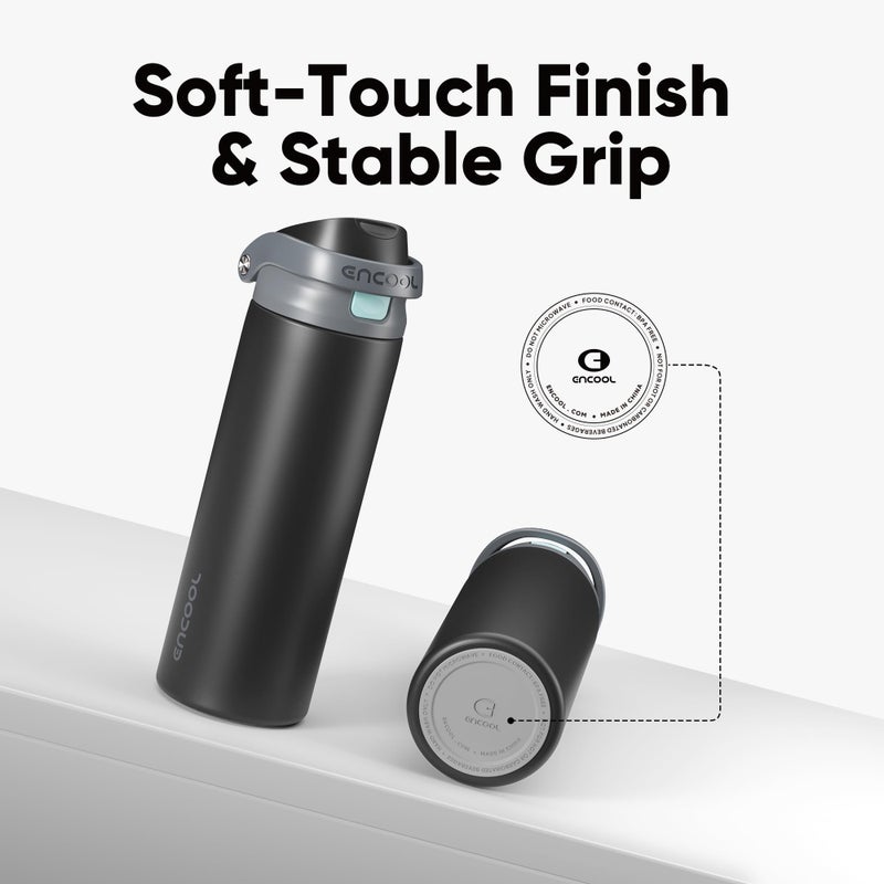 ENCOOL Leakproof Insulated Water Bottle with Straw Dual-Sip Water Bottle Bag-Safe Design for Work, Commute & Gym â€“ Keeps Drinks Cold All Day, 24 oz, Charcoal Gray - Image 5