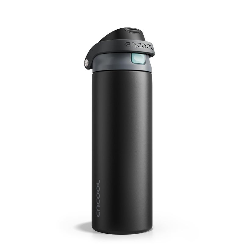 ENCOOL Leakproof Insulated Water Bottle with Straw Dual-Sip Water Bottle Bag-Safe Design for Work, Commute & Gym â€“ Keeps Drinks Cold All Day, 24 oz, Charcoal Gray - Image 1