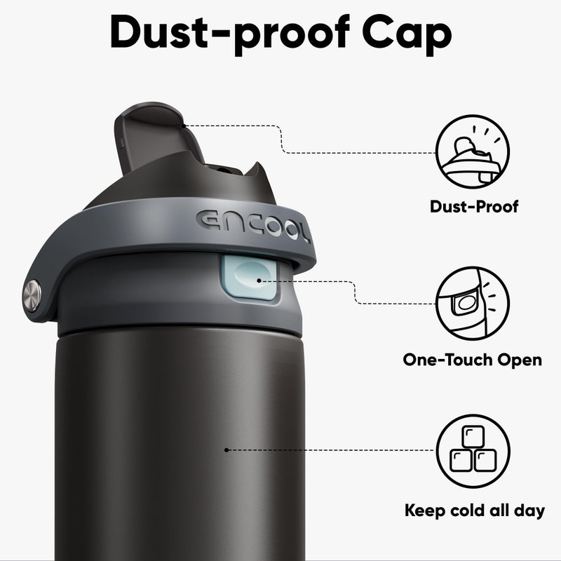 ENCOOL Leakproof Insulated Water Bottle with Straw Dual-Sip Water Bottle Bag-Safe Design for Work, Commute & Gym â€“ Keeps Drinks Cold All Day, 24 oz, Charcoal Gray - Image 2