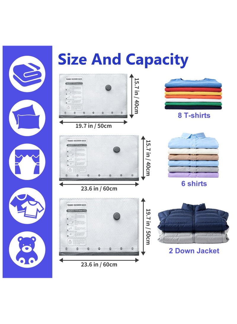 Vacuum Bags for Travel with Rechargeable air Pump, 15 Pack Compression Packing Seal Bag for Luggage and Suitcase, 5 Small + 5 Medium + 5 Large Space Saver Bags for Clothing Travel - Image 2