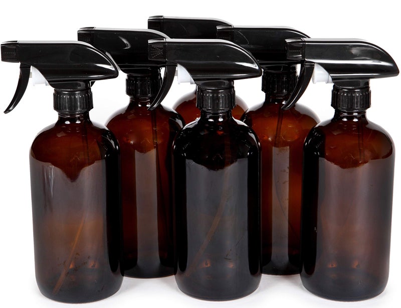 Vivaplex  6  Large  16 Oz  Empty  Amber Glass Spray Bottles With Black Trigger Sprayers - Image 1