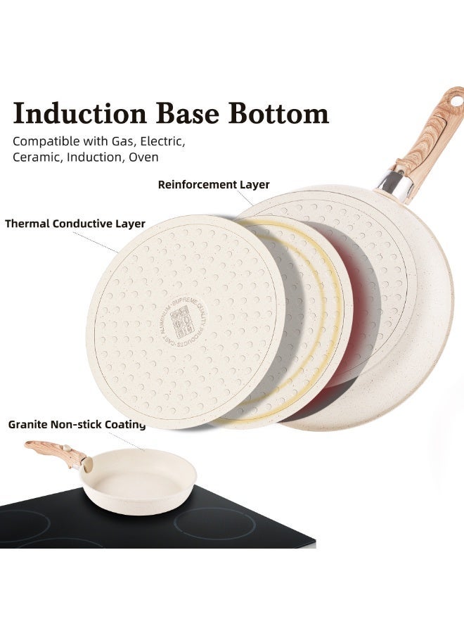 مجموعة أواني الطهي غير اللاصقة القابلة للفصل من Caannasweis - أواني ومقالي حثية قابلة للتكديس بمقابض قابلة للإزالة، آمنة للغسل في غسالة الصحون - للتخييم في عربة سكن متنقلة، استخدام الفرن والموقد، 15 قطعة (بيج) - Image 3