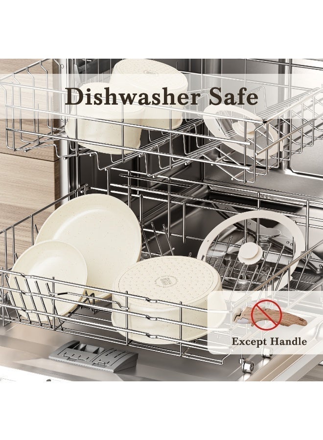 مجموعة أواني الطهي غير اللاصقة القابلة للفصل من Caannasweis - أواني ومقالي حثية قابلة للتكديس بمقابض قابلة للإزالة، آمنة للغسل في غسالة الصحون - للتخييم في عربة سكن متنقلة، استخدام الفرن والموقد، 15 قطعة (بيج) - Image 4