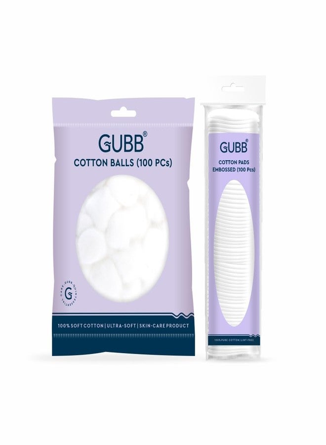 GUBB Hypoallergenic 100% Cotton Balls and Emobossed Cotton Pads for Face Cleansing & Makeup Removal - Deeply Cleanses | Removes Dirt | Soft on Skin & Safe on Skin | Can Be Used or Arts & Crafts | Can Be Used for Babies, White - 100 Pcs Each - Image 1