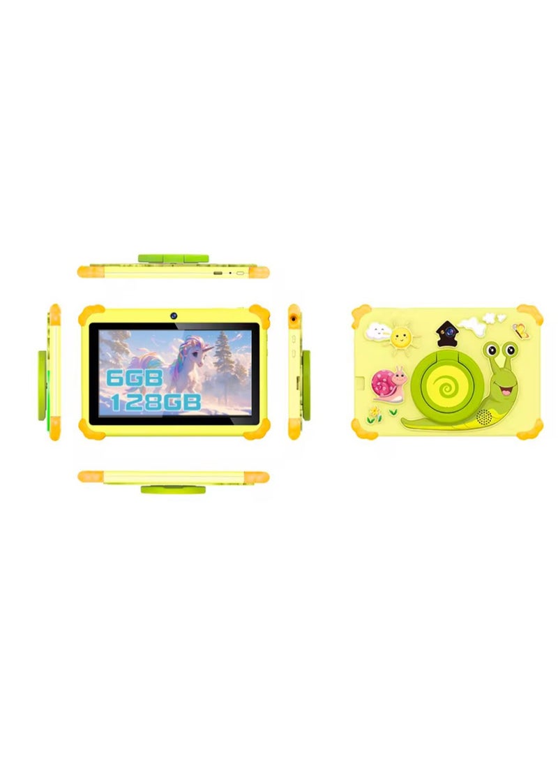 7-Inch Smart Tablet N701 for Kids Wi-Fi Bluetooth GPS Android 12 6GB Ram 128GB Rom Edge Proof Children Education Tab with Built-in Foldable Stand Dual Camera Game Tab - Blue