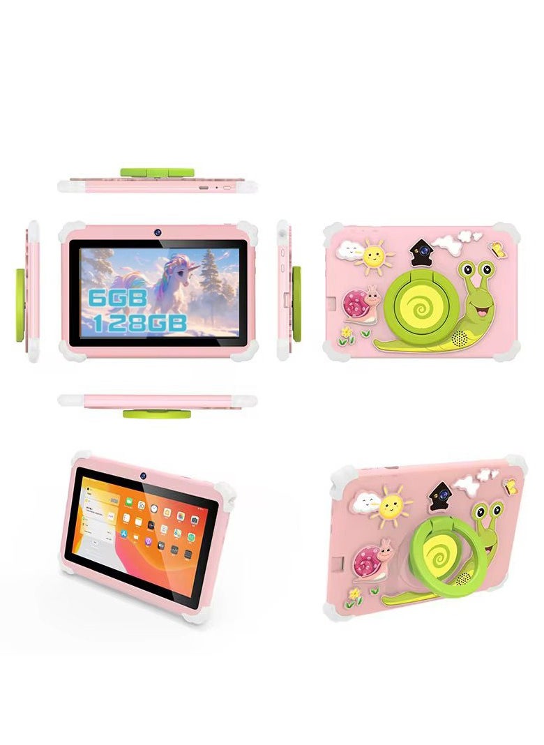 7-Inch Smart Tablet N701 for Kids Wi-Fi Bluetooth GPS Android 12 6GB Ram 128GB Rom Edge Proof Children Education Tab with Built-in Foldable Stand Dual Camera Game Tab - Blue