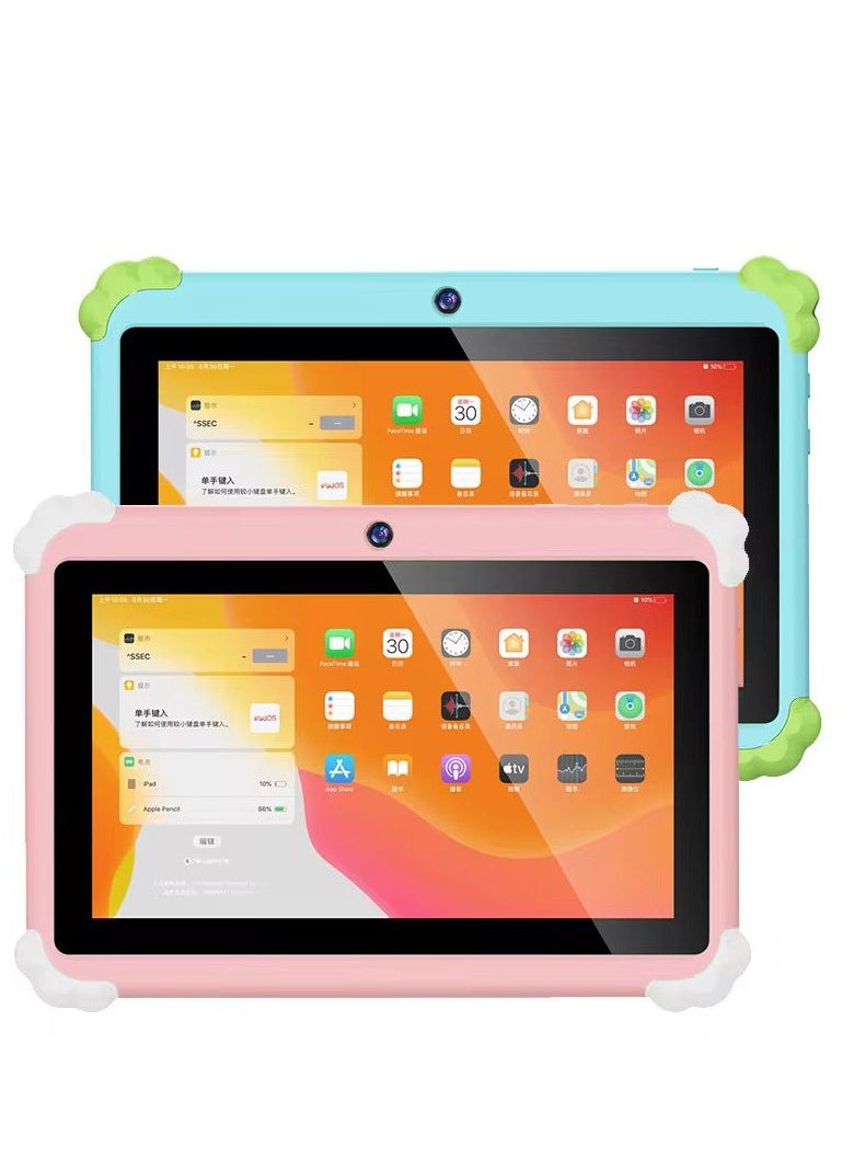 7-Inch Smart Tablet N701 for Kids Wi-Fi Bluetooth GPS Android 12 6GB Ram 128GB Rom Edge Proof Children Education Tab with Built-in Foldable Stand Dual Camera Game Tab - Blue