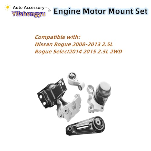 Yllshengyu 4Pcs Engine Motor Mount Kit - Compatible with Nissan Rogue 2008-2013 & Rogue Select 2014-2015 2.5L 2WD, Replaces A7370 A7384 A4351 A4352 - Image 2