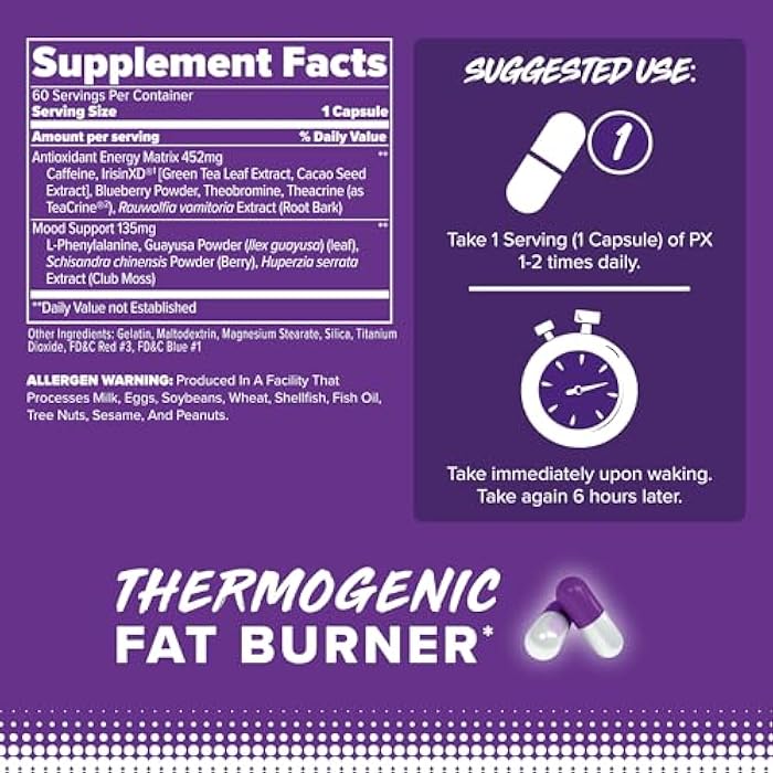 FINAFLEX PX PRO Xanthine - 60 Capsules - Thermogenic - Promotes Energy, Focus & Appetite Suppression - With Caffeine & TeaCrine - 60 Servings - Image 2