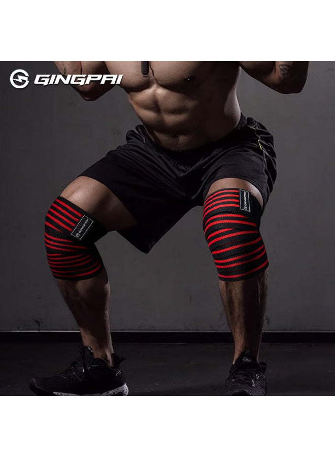 Gingpai Sport Squat Weightlifting Fitness Knee Brace, Bodybuilding Elastic Bandage, Knee Wrap, Strength Training Equipment, 2 Meters Red And Black - Image 2