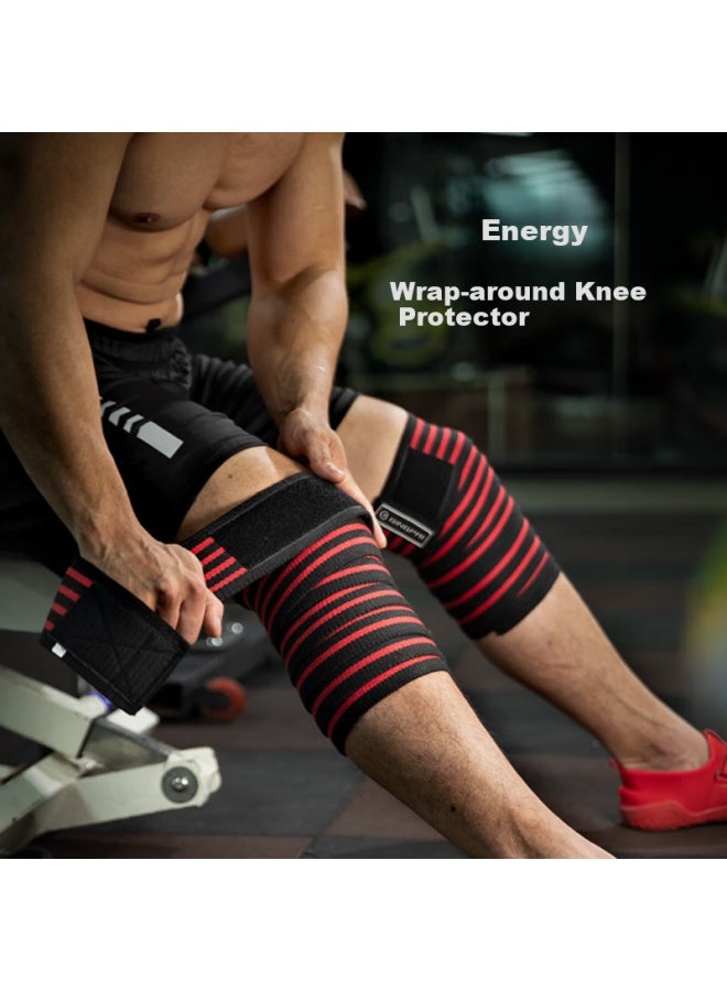 Gingpai Sport Squat Weightlifting Fitness Knee Brace, Bodybuilding Elastic Bandage, Knee Wrap, Strength Training Equipment, 2 Meters Red And Black - Image 1