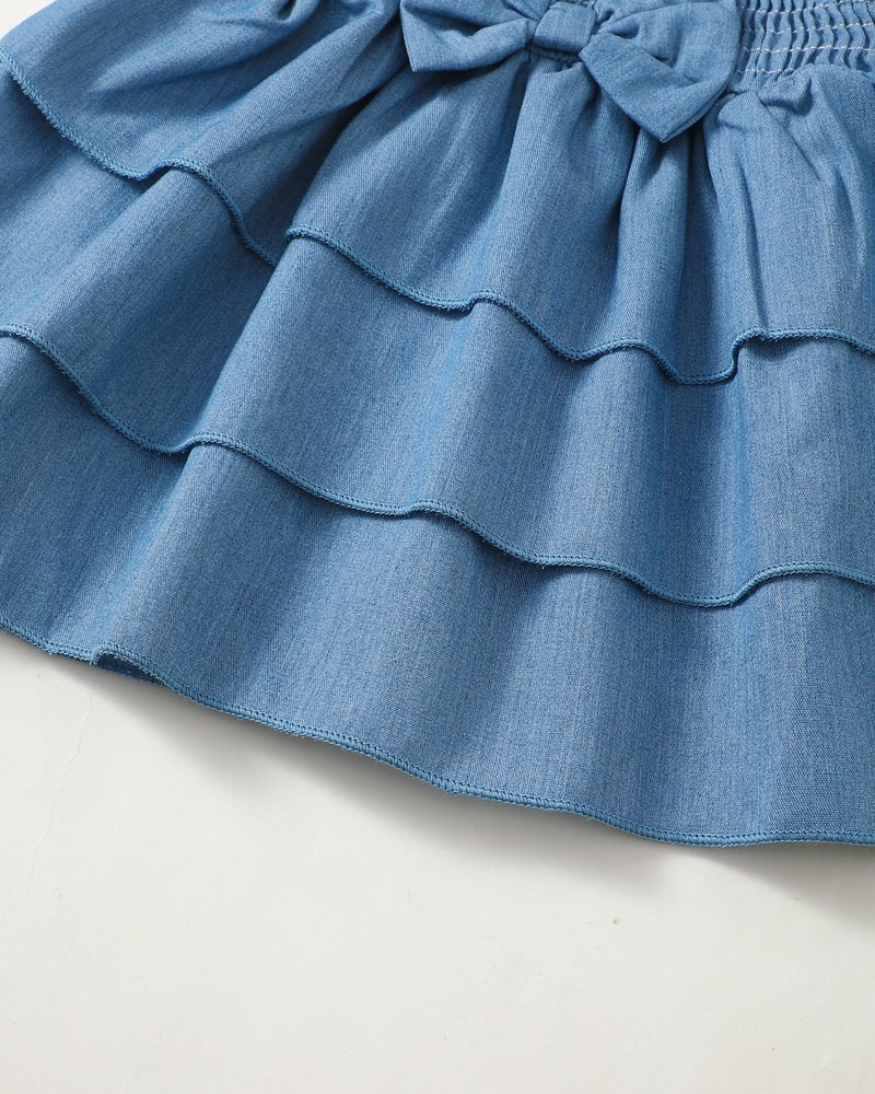 SODLON Baby Girl Clothes 12 18 Months Baby Dress Summer Infant Sleeveless Three Layers Dresses Ruffle Smocked Denim Blue Princess Dress Cute Solid Color Outfits Beach Casual Sundress with Hat - Image 5