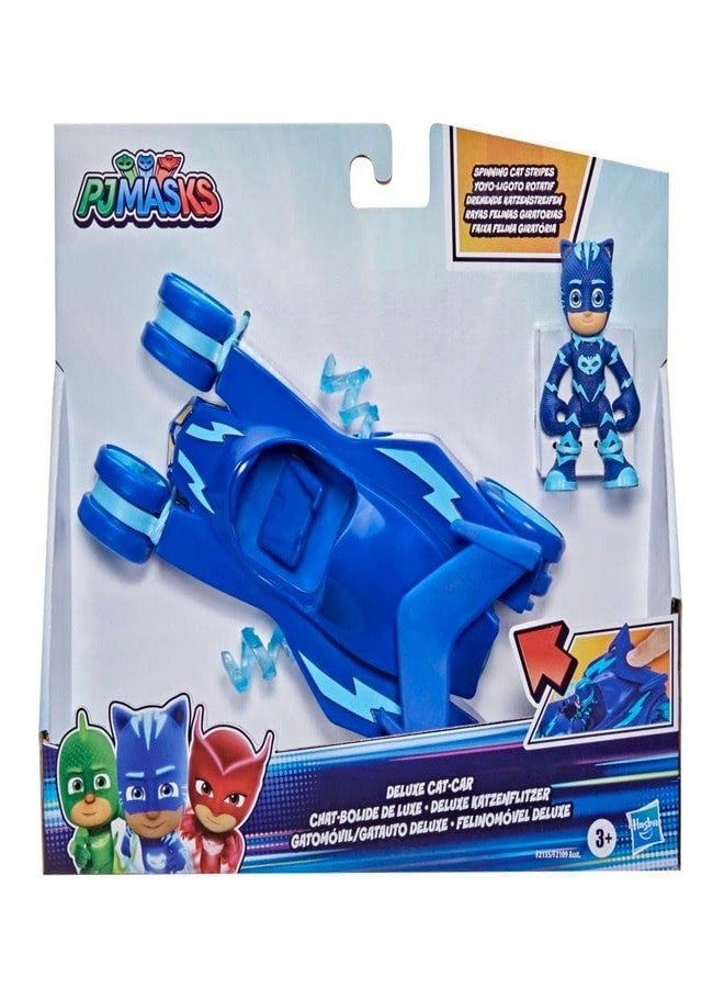 PJMASKS سيارة بي جي ماسكس كات بوي الفاخرة لعبة روضة الأطفال، لعبة سيارة القط مع خطوط القط السوبر الدوارة وشخصية كات بوي للأطفال من عمر 3 سنوات وما فوق - Image 3