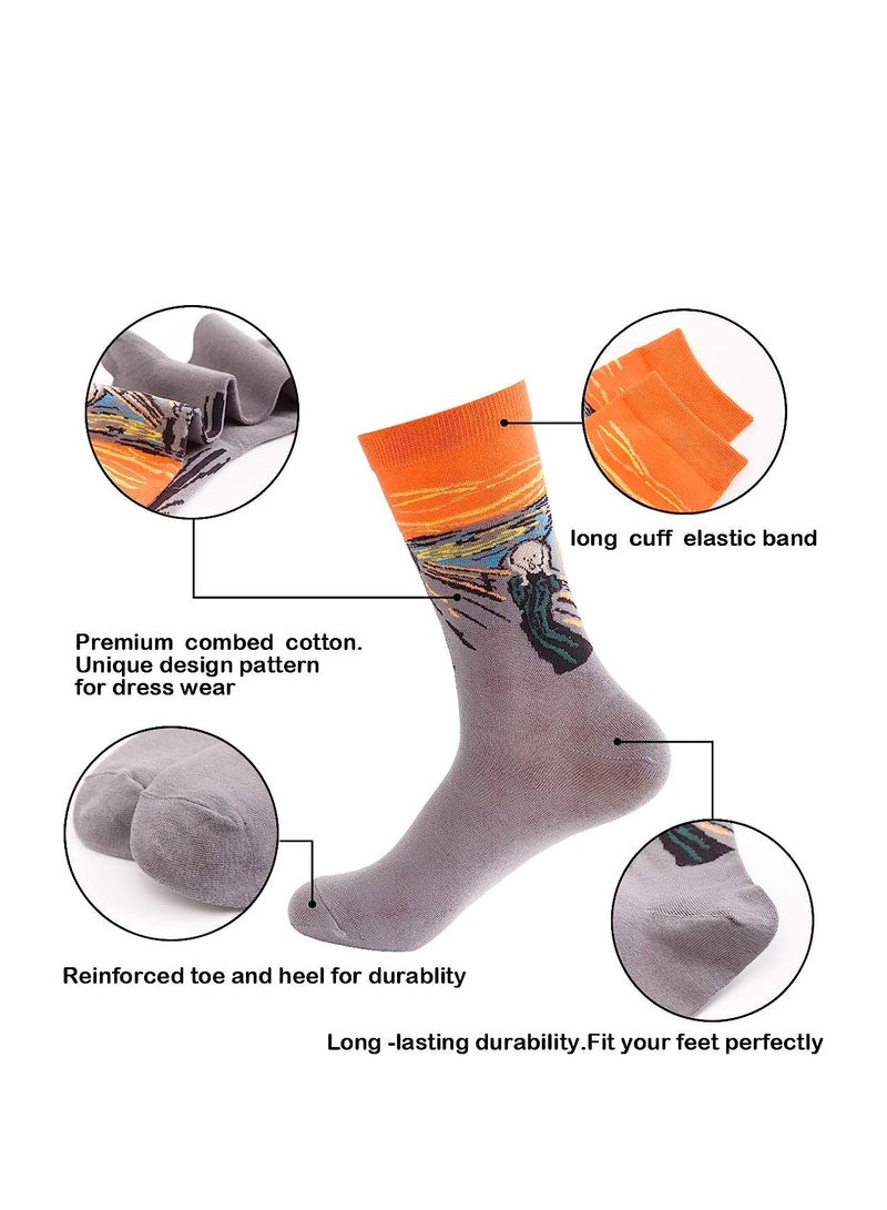 Excefore Mens Colorful Fun Dress Socks, Novelty Painting Socks, Fancy Funny Casual Combed Cotton Crew Socks, Unique & Striking Design for Running Skateboarding Hiking Sports Daily Use 5 Pair - Image 2
