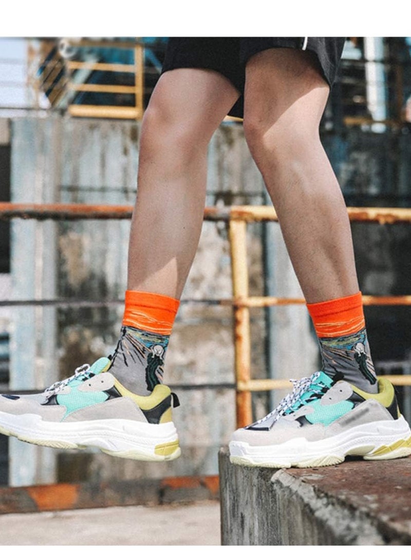 Excefore Mens Colorful Fun Dress Socks, Novelty Painting Socks, Fancy Funny Casual Combed Cotton Crew Socks, Unique & Striking Design for Running Skateboarding Hiking Sports Daily Use 5 Pair - Image 5