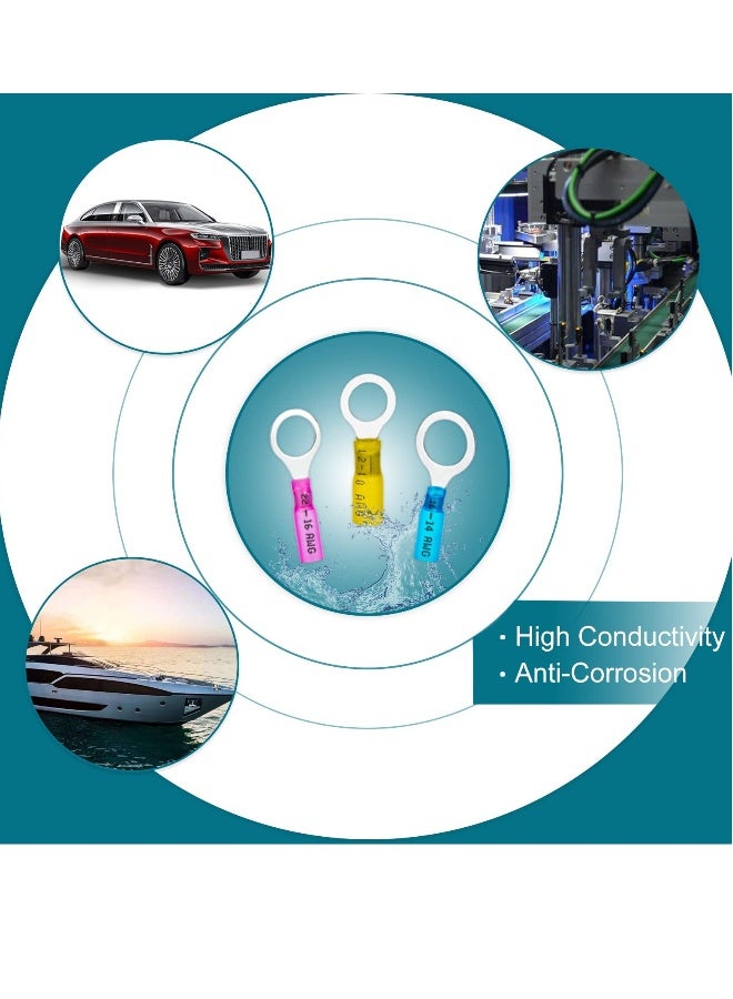 180 Pcs Heat Shrink Wire Connector Kit, Insulated Ring Terminals for Automotive and Marine Use, Waterproof Crimp Connectors for Various AWG Sizes - Image 5