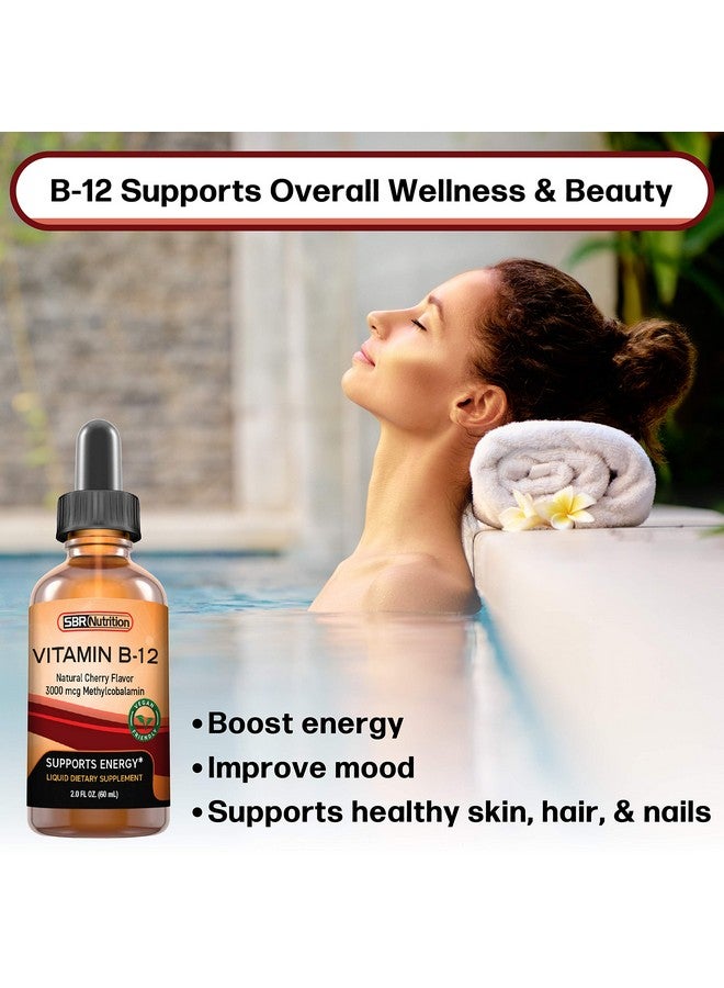 SBR Nutrition قطرات سائلة تحت اللسان من فيتامين ب12 ميثيلكوبالامين فيت ب 12 تدعم الطاقة أقصى امتصاص 3000 ميكروغرام لكل حصة 60 حصة صديقة للنباتيين خالية من الكائنات المعدلة وراثيًا مصنوعة في الولايات المتحدة - Image 5