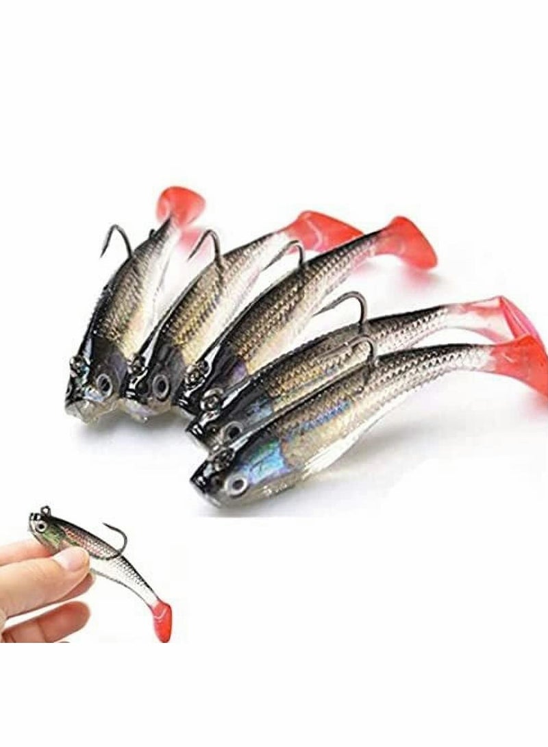 KASTWAVE Fishing Lure Set 8 cm Soft Bait Head Sea Fish Lures Fishing Tackle Sharp Treble Hook T Tail Artificial Bait,Lifelike Bass Fishing Lure for Saltwater and Freshwater-5PCS - Image 1