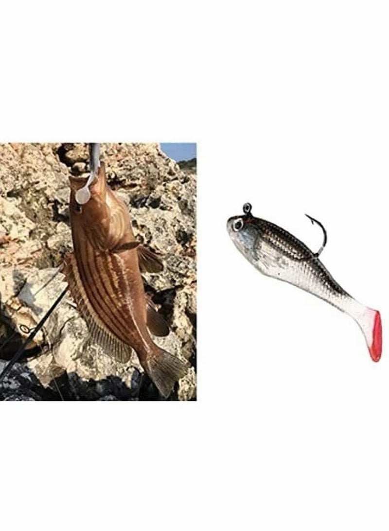 KASTWAVE Fishing Lure Set 8 cm Soft Bait Head Sea Fish Lures Fishing Tackle Sharp Treble Hook T Tail Artificial Bait,Lifelike Bass Fishing Lure for Saltwater and Freshwater-5PCS - Image 2