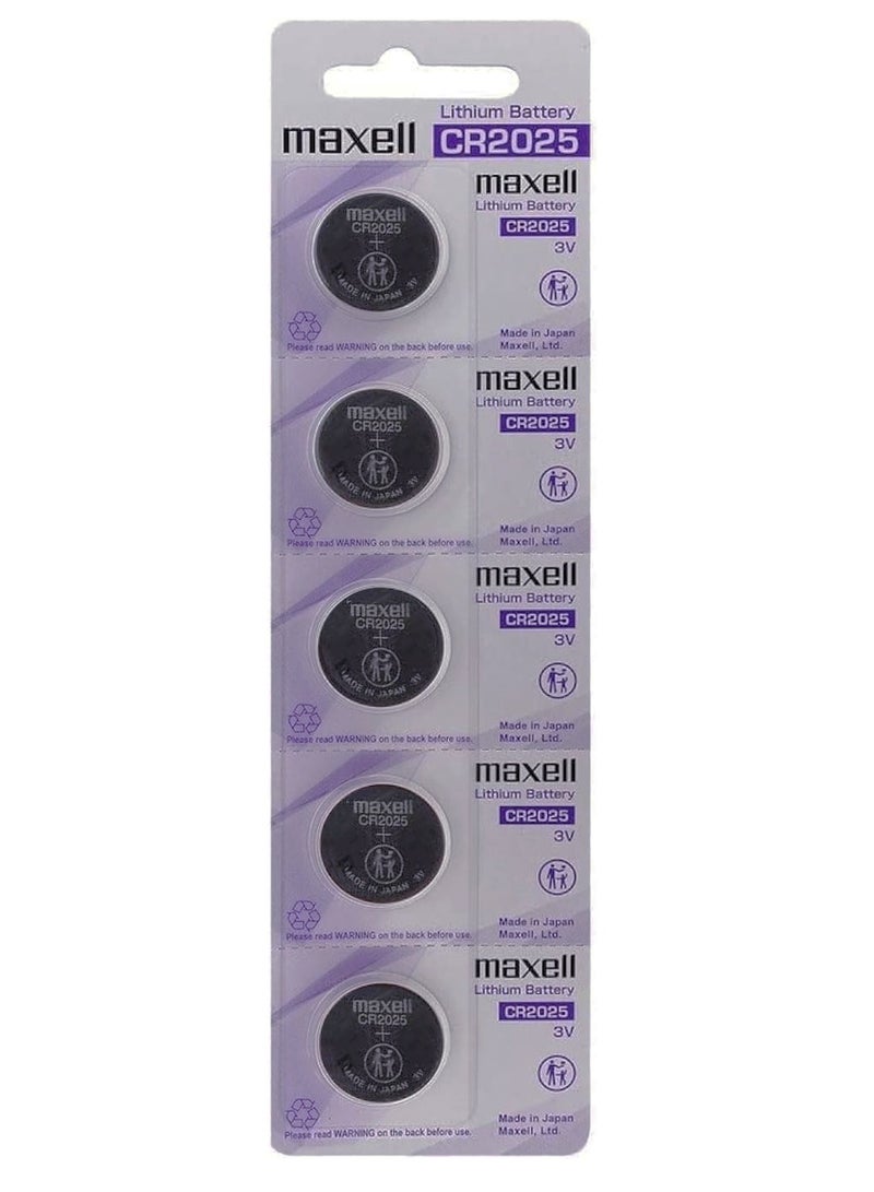 Maxell CR 2025 Lithium Battery 3V - Pack of 5