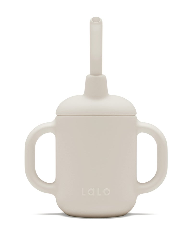 Lalo Little Cup NonToxic Silicone Straw Cup with Handles Baby and Toddler Sippy Cup Mini Cup and Straw Training System 4oz Oatmeal