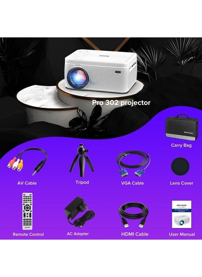 BIGASUO - HD 9000L Bluetooth Projector Built in DVD Player, Mini Projector 1080P and 250”Supported with Tripod/Carry Bag, Projector Compatible w/TV Stick, PS5, Laptop, Portable Outdoor Movie Projector - Image 1