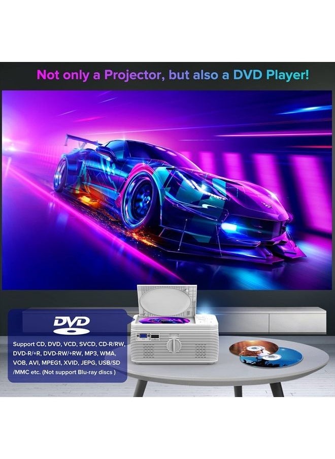 BIGASUO - HD 9000L Bluetooth Projector Built in DVD Player, Mini Projector 1080P and 250”Supported with Tripod/Carry Bag, Projector Compatible w/TV Stick, PS5, Laptop, Portable Outdoor Movie Projector - Image 1