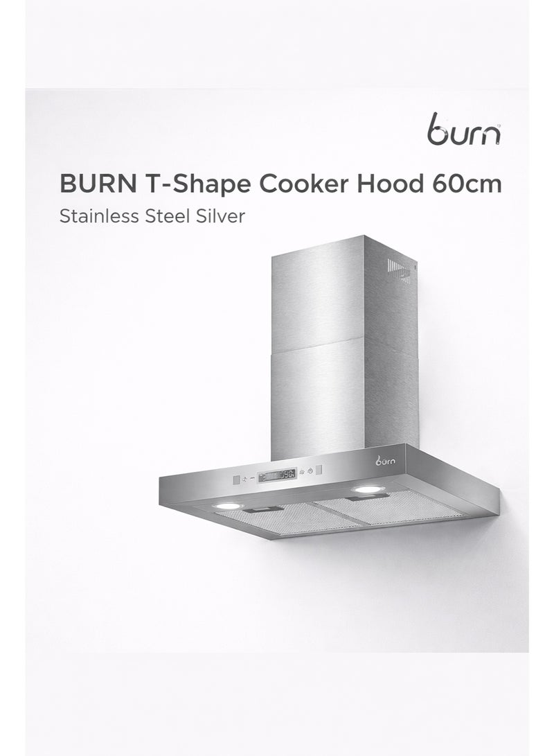 BURN T-Shape Cooker Hood 60cm Stainless Steel Silver – 650 m³/h Suction, Touch & Gesture Control, Energy Saving LED Light - Image 3