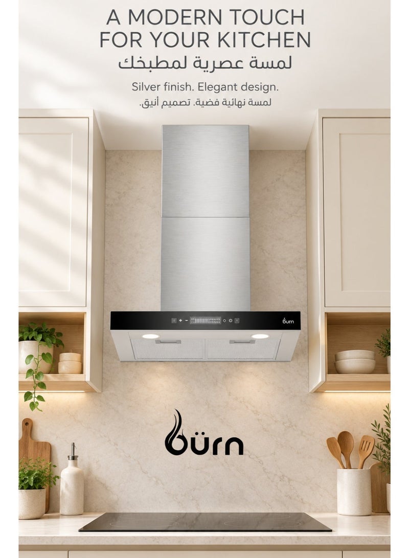 BURN T-Shape Cooker Hood 60cm Stainless Steel Silver – 650 m³/h Suction, Touch & Gesture Control, Energy Saving LED Light - Image 1