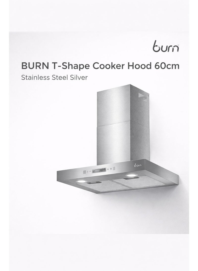 BURN T-Shape Cooker Hood 60cm Stainless Steel Silver – 650 m³/h Suction, Touch & Gesture Control, Energy Saving LED Light - Image 5