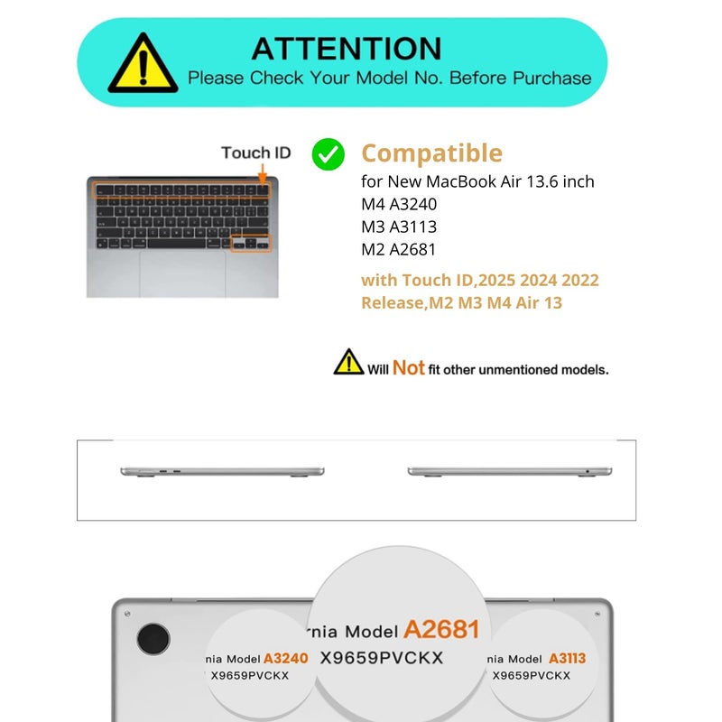 MOCA Case for New MacBook Air 13.6-inch (M4 A3240, M3 A3113, M2 A2681) with Touch ID, 2025 2024 2022 Release – M2 M3 M4 Air 13 Laptop Protective Plastic Hard Cover (Dark Peach) - Image 2