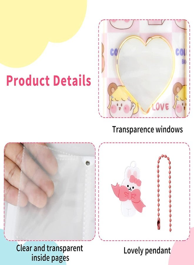 Babyfond ألبوم صور صغير بحجم 3 بوصات، حامل بطاقات صور كيبوب، ألبوم صور صغير، حامل بطاقات صور على شكل قلب مجوف، ألبوم كيبوب بـ 40 جيبًا مع قلادة جميلة لجمع الصور (وردي) - Image 3