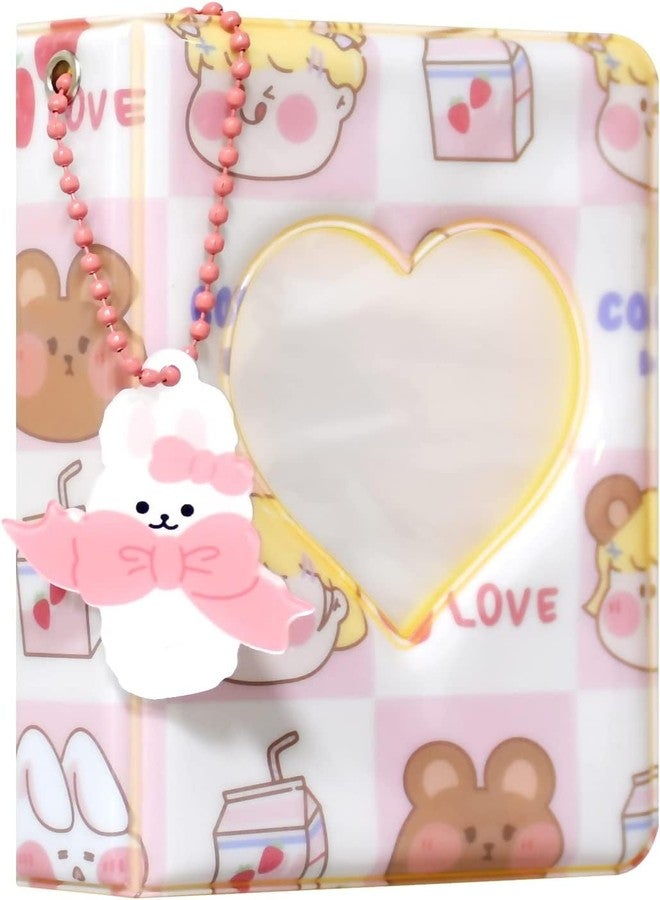 Babyfond ألبوم صور صغير بحجم 3 بوصات، حامل بطاقات صور كيبوب، ألبوم صور صغير، حامل بطاقات صور على شكل قلب مجوف، ألبوم كيبوب بـ 40 جيبًا مع قلادة جميلة لجمع الصور (وردي) - Image 1