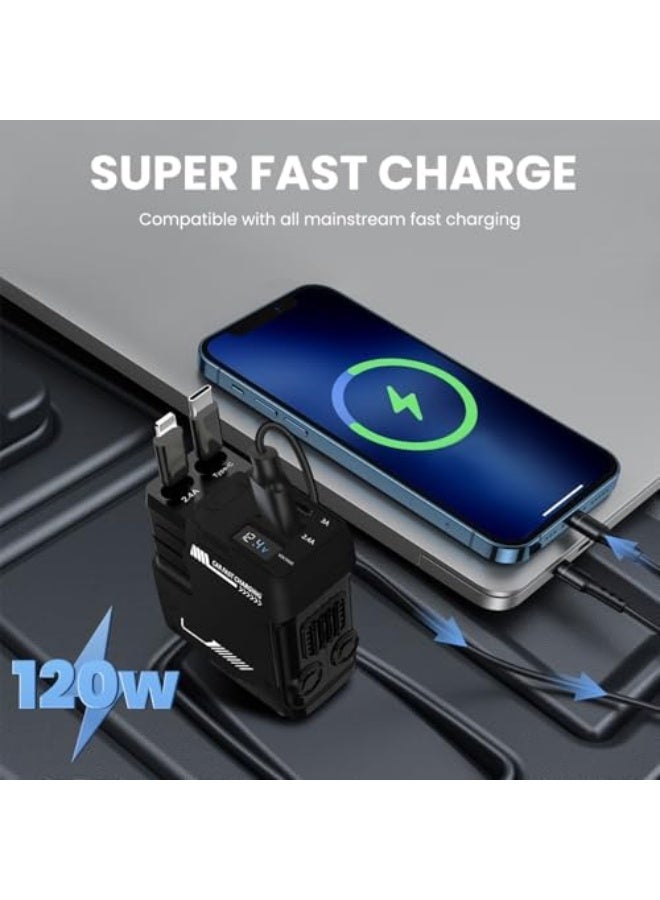Car Charger, Mobile Phone Automobile Chargers,120W Retractable Cable and USB Mecha Car Charger, 4-Port Fast Charging,Compatible with Galaxy and Other Devices,Black - Image 4
