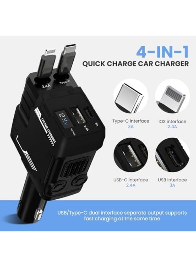 Car Charger, Mobile Phone Automobile Chargers,120W Retractable Cable and USB Mecha Car Charger, 4-Port Fast Charging,Compatible with Galaxy and Other Devices,Black - Image 3