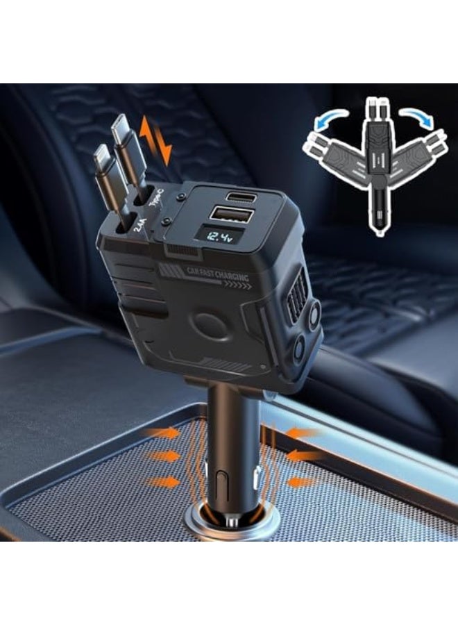 Car Charger, Mobile Phone Automobile Chargers,120W Retractable Cable and USB Mecha Car Charger, 4-Port Fast Charging,Compatible with Galaxy and Other Devices,Black - Image 1
