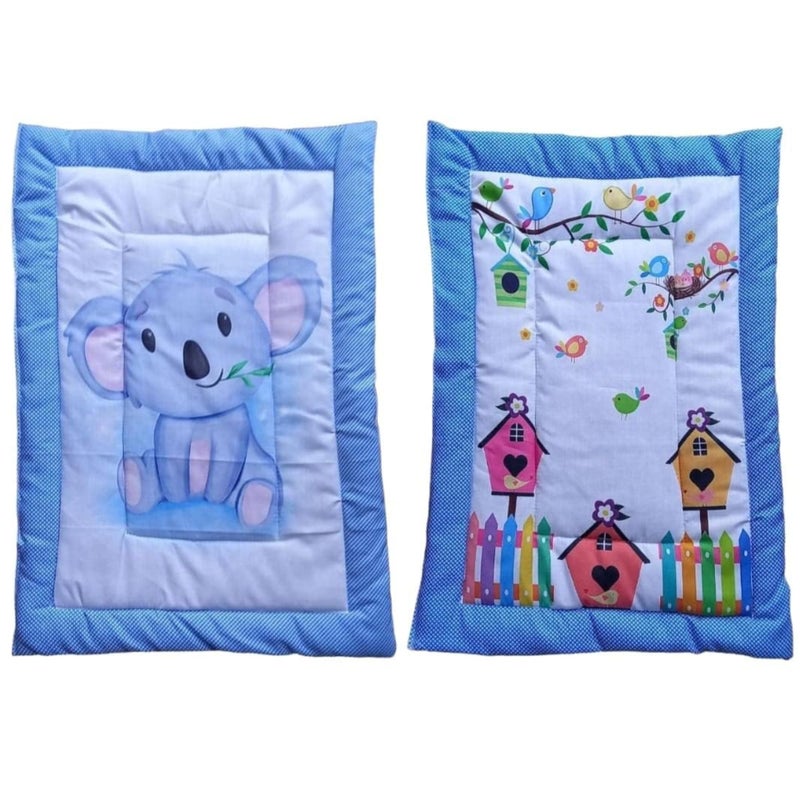 SmallBerry™ Combo Newborn Baby Pom Pom Cotton Baby Bed | Godari | Cradle Bed | Crib Sheet | Changing Mat Baby Godadi | Godari | Bedding Set | Mattress_Pack of 2 Piece_Panda & House - Image 1