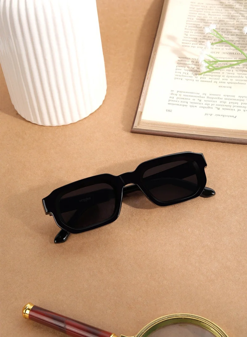 Woggles Designer Black Square Sunglasses| Men &amp; Women| 100% Uv Protection