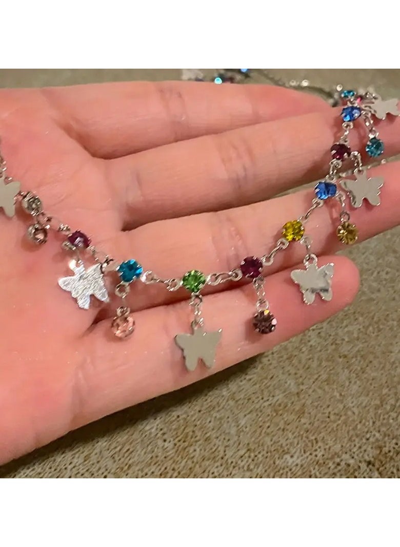 Home Clearance Sale Fashionable Colorful Butterfly Ladies' Zirconia Necklace  - Image 3