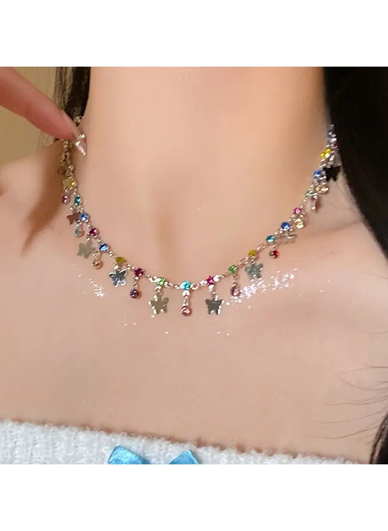 Home Clearance Sale Fashionable Colorful Butterfly Ladies' Zirconia Necklace  - Image 5